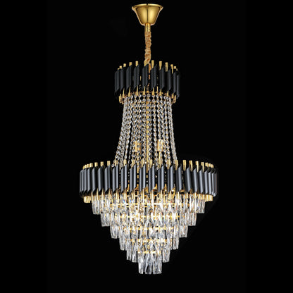 Candelabru Cristal VERSAILLES Grande Supremo 14xE14, Diametru 60cm x Inaltime 90cm, Auriu Lucios si Negru, Inaltime Reglabila