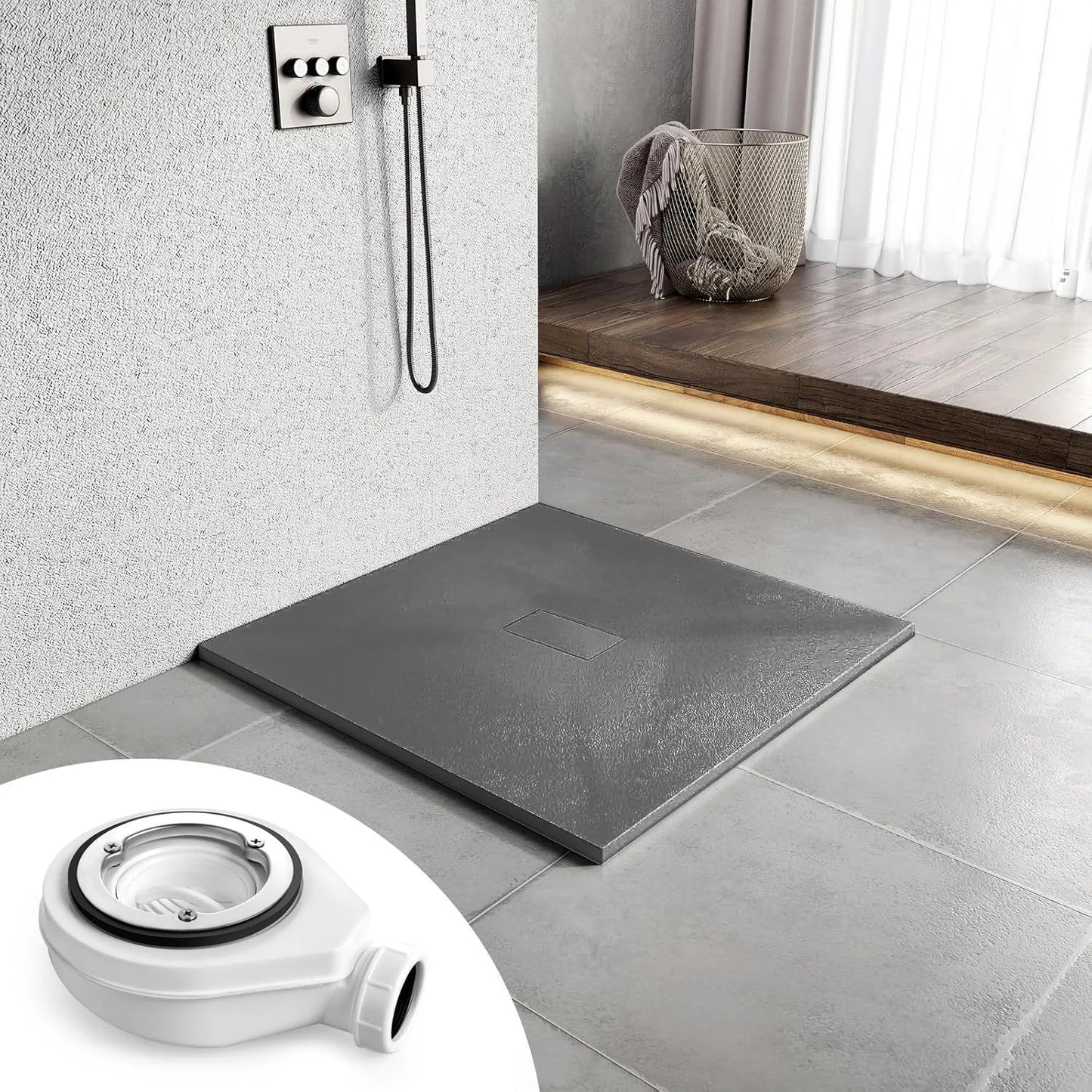 Cadita de dus patrata 90x90 cm, slim 3 cm, gri inchis
