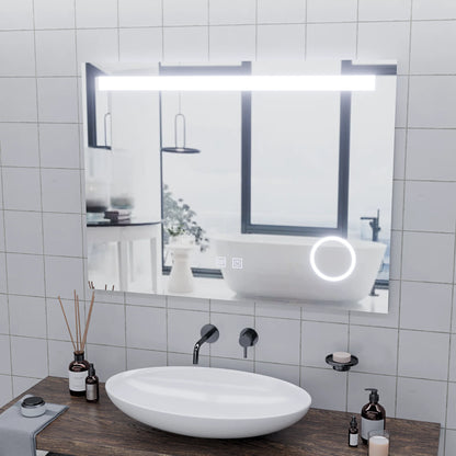 Oglinda LED Rectangulara, 80x60cm, Piano Touch, Sistem Dezaburire, Dimabila, Lumina Rece 6000K