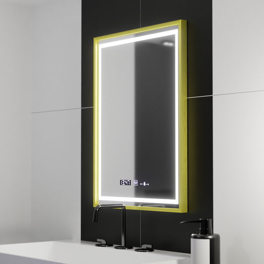 Oglinda LED Rectangulara, 50x70cm, Verite Royale Gold Motion Glow Marcello, Sistem Dezaburire, Ceas & Termometru, Dimabi