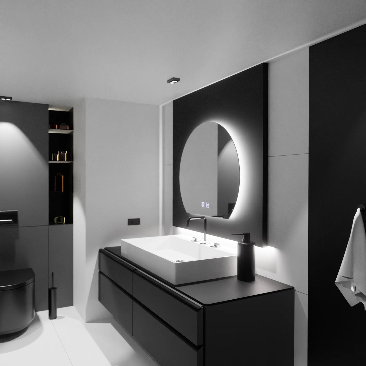 Oglinda LED Semiluna, 60x54, Soluna Touch, Sistem Dezaburire, Dimabila