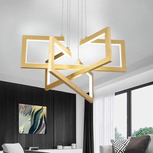 Lustra LED cu telecomanda ,Suspendata 73W, 3 Elemente, lumina Rece/Calda/Neutra, Dimabila, Inaltime Reglabila, Auriu – l