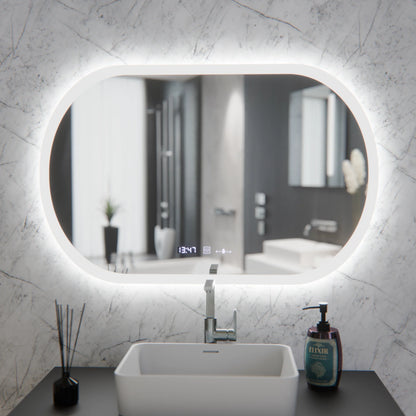 Oglinda LED Ovala, 80x50cm, Altera Senzor MotionGlow Marcello, Sistem Dezaburire, Ceas & Termometru, Dimabila