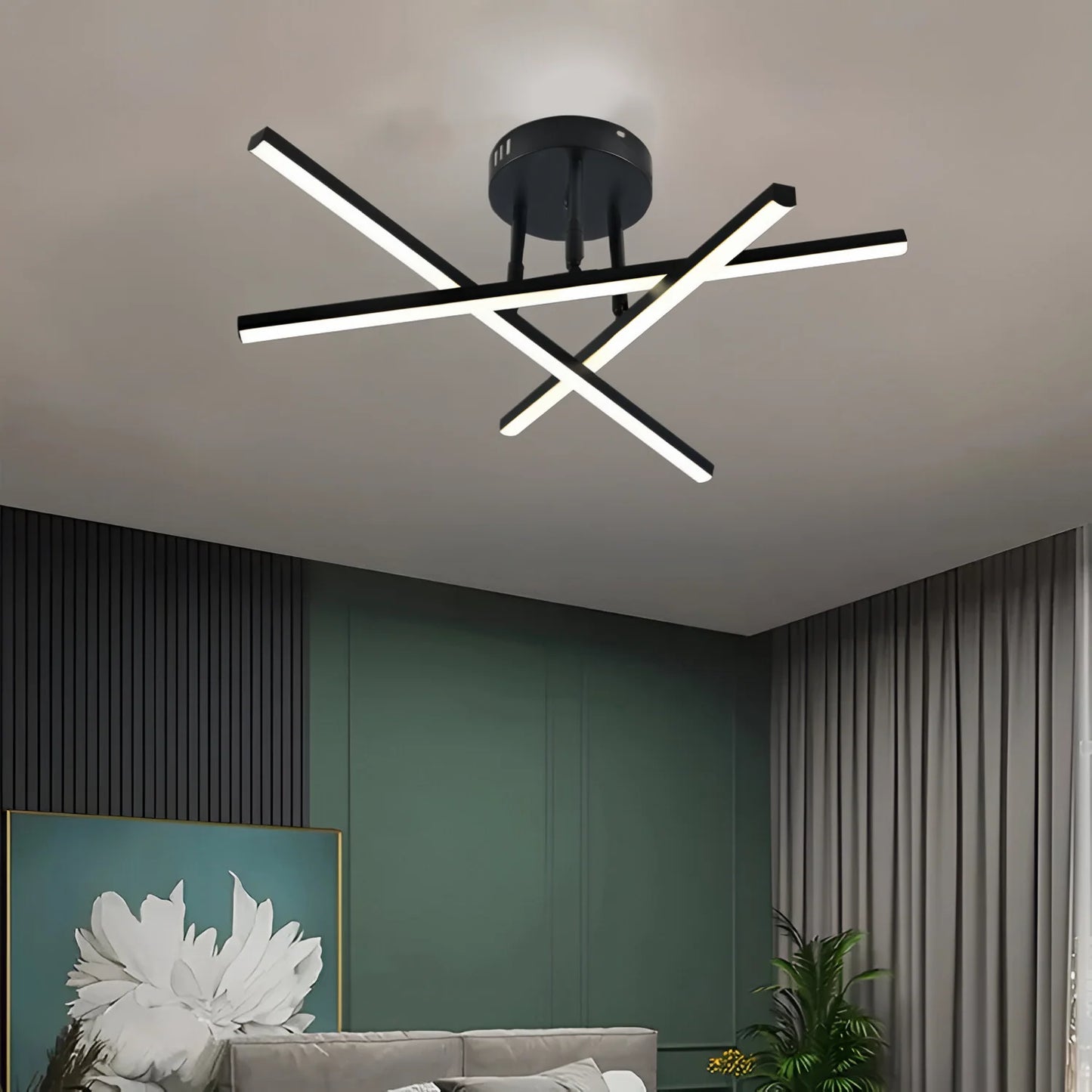 Lustra LED cu telecomanda 40W, 3 Elemente, Liniara, lumina Rece/Calda/Neutra, Dimabila, Negru
