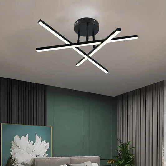 Lustra LED cu telecomanda 40W, 3 Elemente, Liniara, lumina Rece/Calda/Neutra, Dimabila, Negru