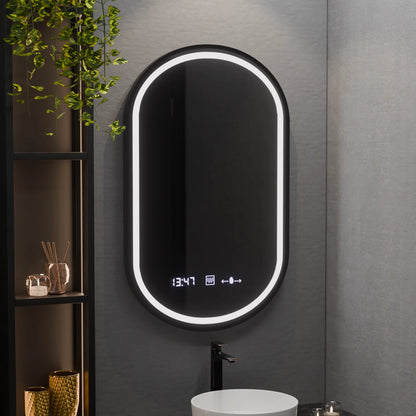 Oglinda LED Ovala, 50x90cm, Alessia MotionGlow Marcello, Sistem Dezaburire, Ceas & Termometru, Dimabila