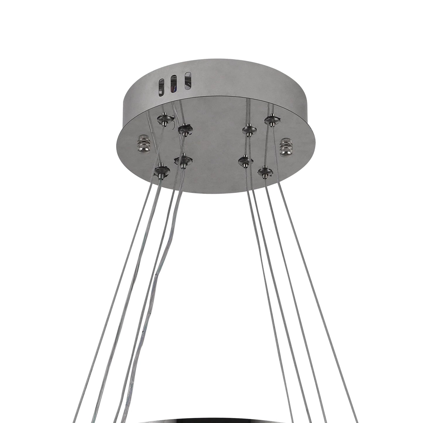 Lustra LED suspendata cu telecomanda si cristal 50W, 2 Cercuri, lumina Rece/Calda/Neutra, Dimabila, Crom Lucios, Inaltime Reglabila