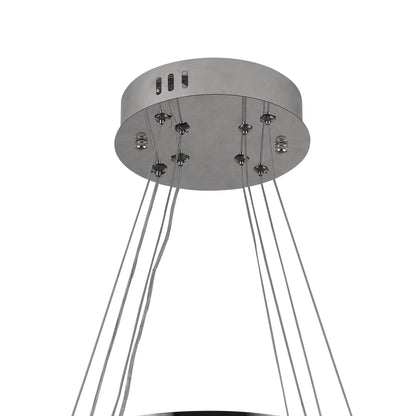 Lustra LED suspendata cu telecomanda si cristal 50W, 2 Cercuri, lumina Rece/Calda/Neutra, Dimabila, Crom Lucios, Inaltime Reglabila