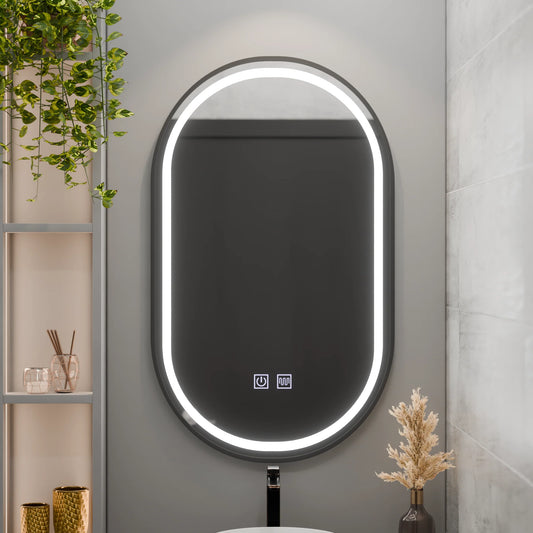 Oglinda LED Ovala 60x100cm VETRO Touch Sistem Dezaburire Dimabila, Rama Neagra