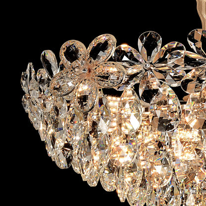 Candelabru Cristal, Eleganza 7xE14, Diametru 40cm, Auriu Lucios, Inaltime Reglabila, Metal si Cristal