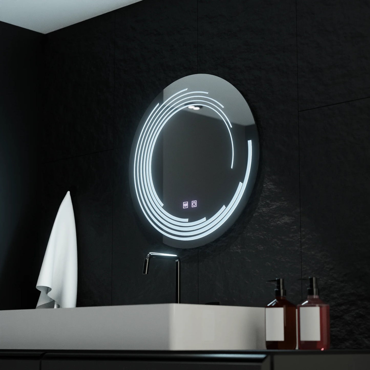Oglinda LED Rotunda, 60cm, Lira Touch, Sistem Dezaburire, Dimabila