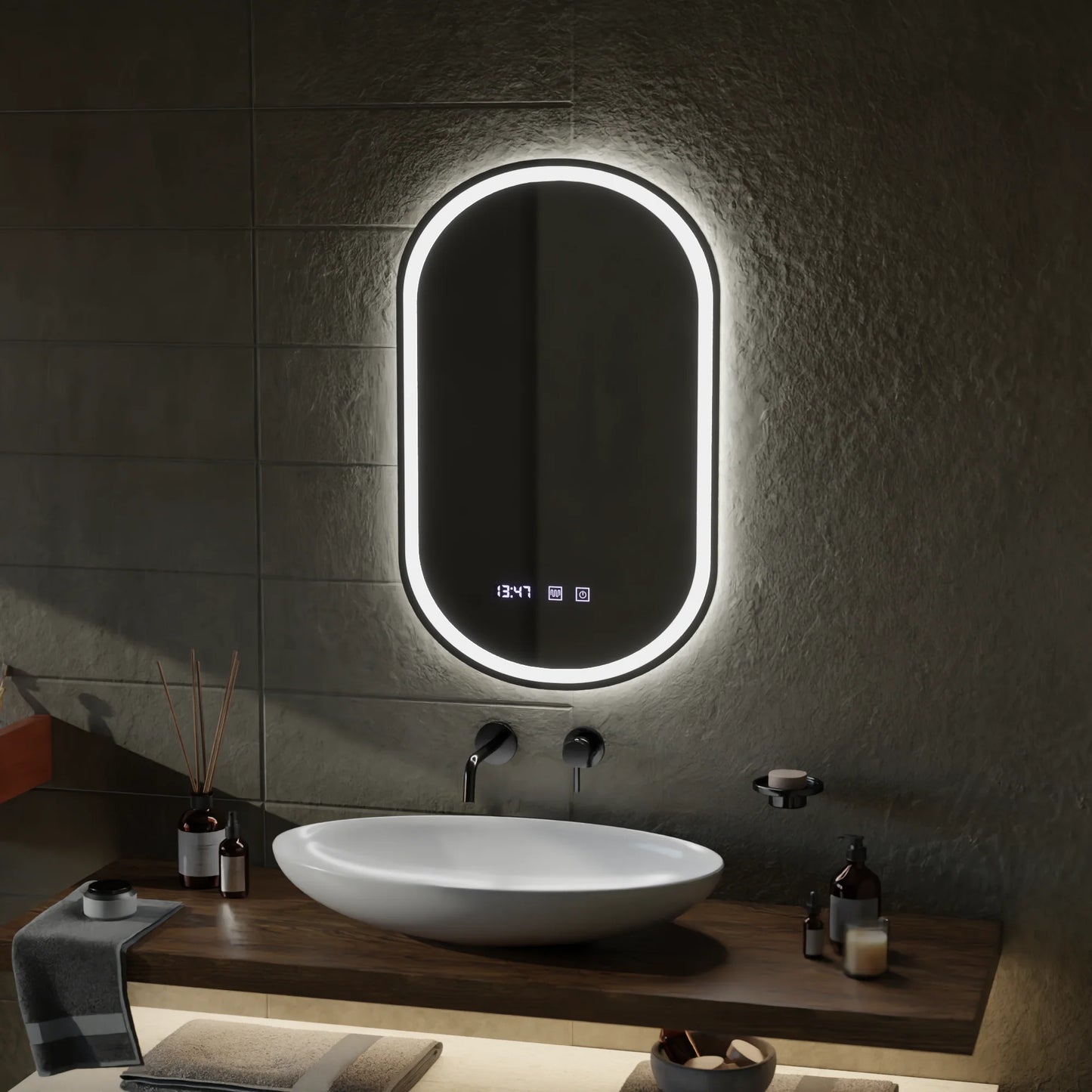 Oglinda LED Touch ONIRA Sistem Dezaburire, Ceas si Temperatura 50x80 cm