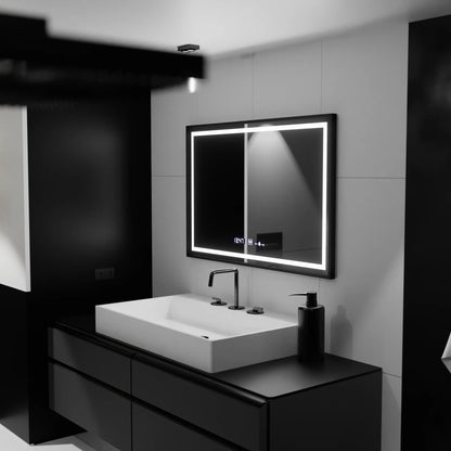 Oglinda LED Rectangulara 100x80 Verite Majeste Noir MotionGlow Marcello, Sistem Dezaburire, Termometru si Ceas, Dimabila
