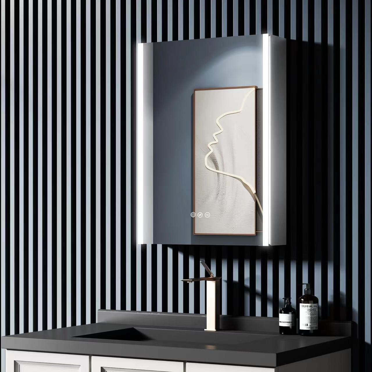 Oglinda LED cu Dulap LAVIN 51x71 cm Alb – Banda Verticala si Design Compact