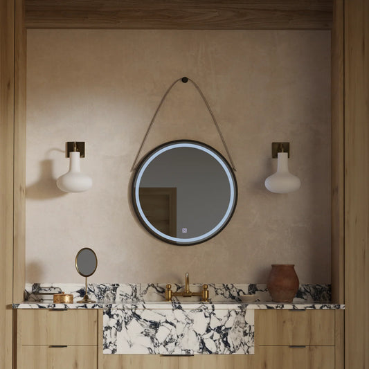 Oglinda LED Rotunda 60cm Rama Neagra, Suspendata Basic Touch