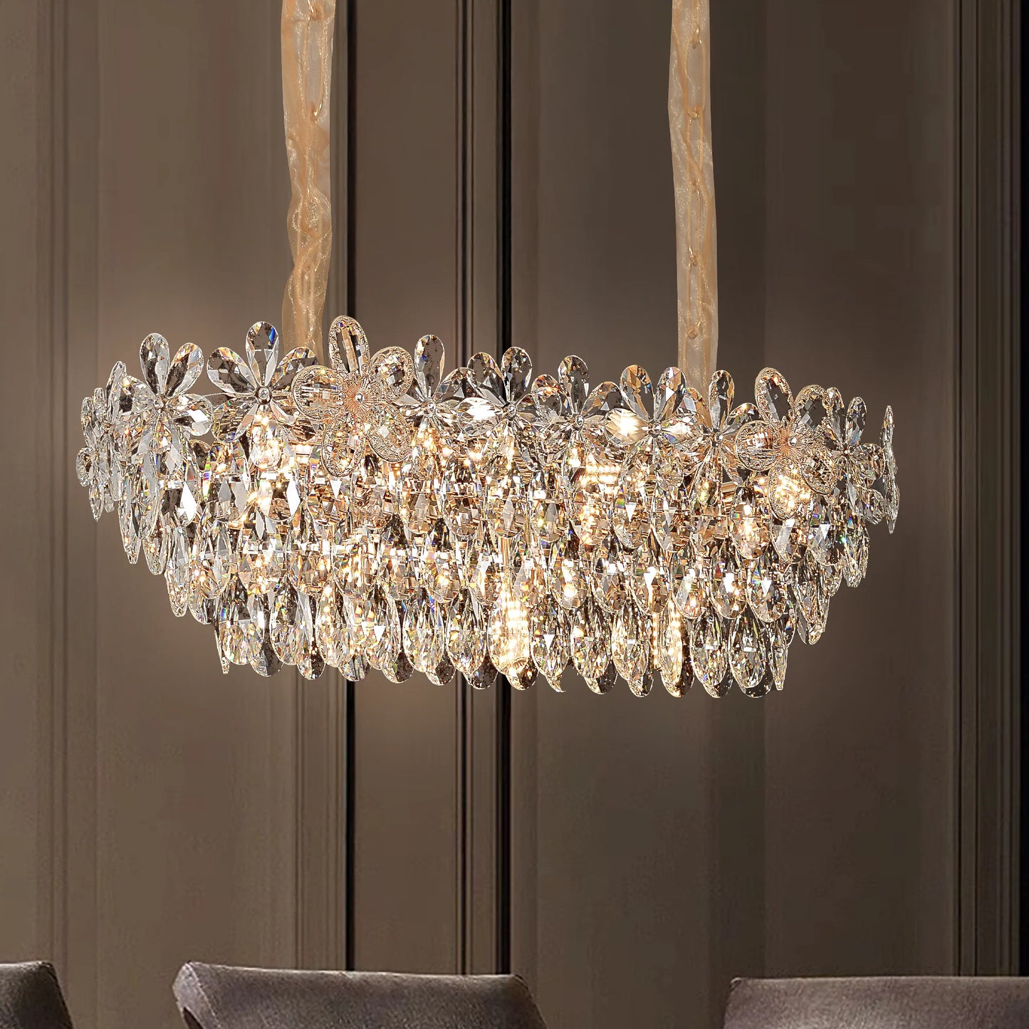 Candelabru Cristal Regalis 11x E14, Diametru 85cm, Auriu Lucios, Inaltime Reglabila