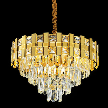 Candelabru Cristal BRAN Mango 8xE14, Diametru 60cm, Auriu Lucios, Inaltime Reglabila