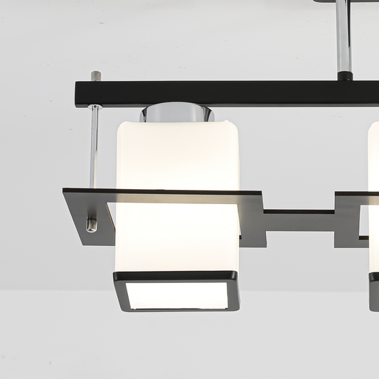 Lustra Clasica Aramis cu Lemn Abajur Patrat 3x E27 Alb Negru