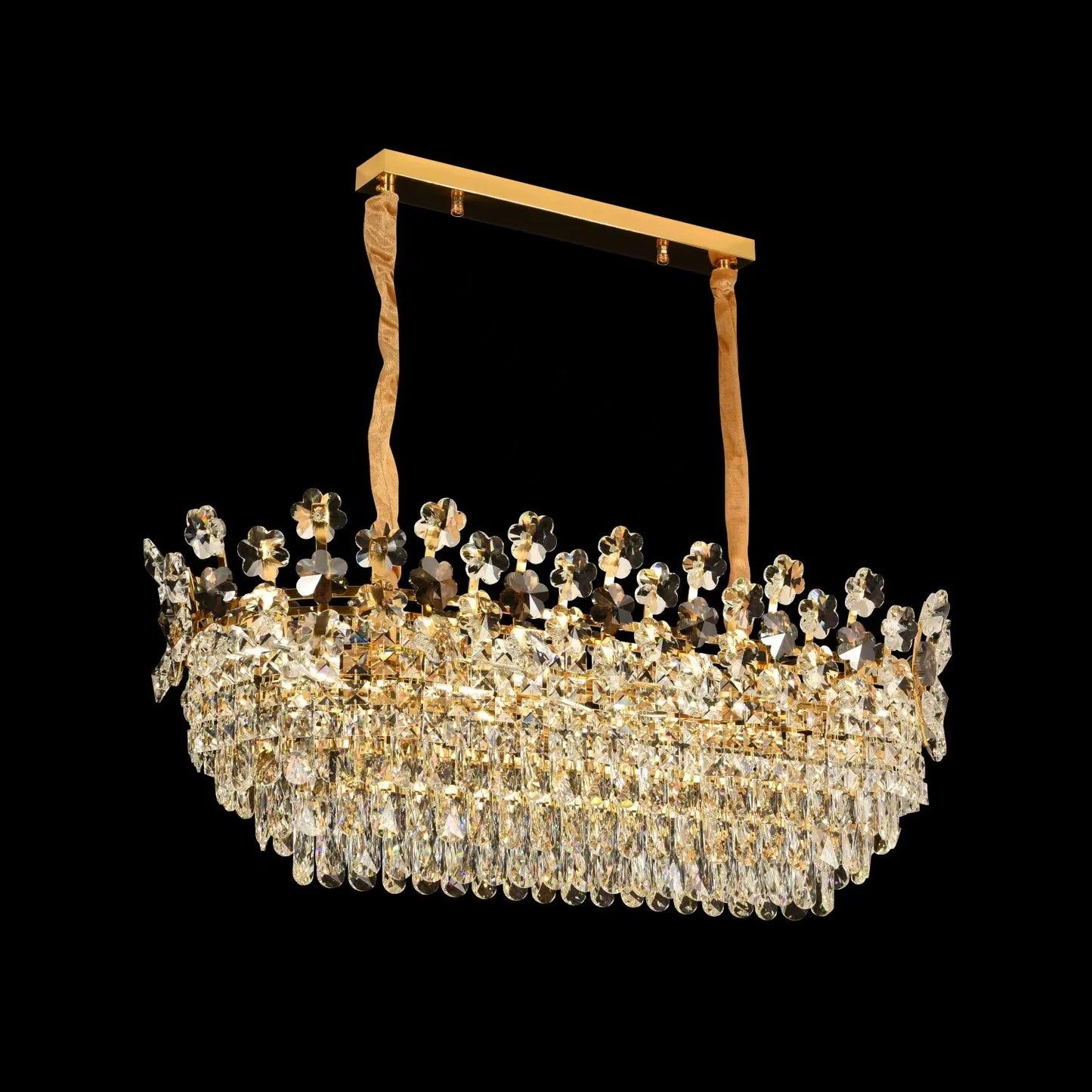 Candelabru Cristal CC6705/900X350GD 9x E14, Diametru 90cm, Auriu Lucios, Inaltime Reglabila