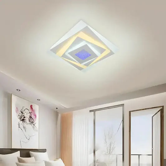 Lustra LED 3D NIVARA Patrata, Diametru 30cm, 20W RGB, Alb, Lumina Rece/Calda/Neutra