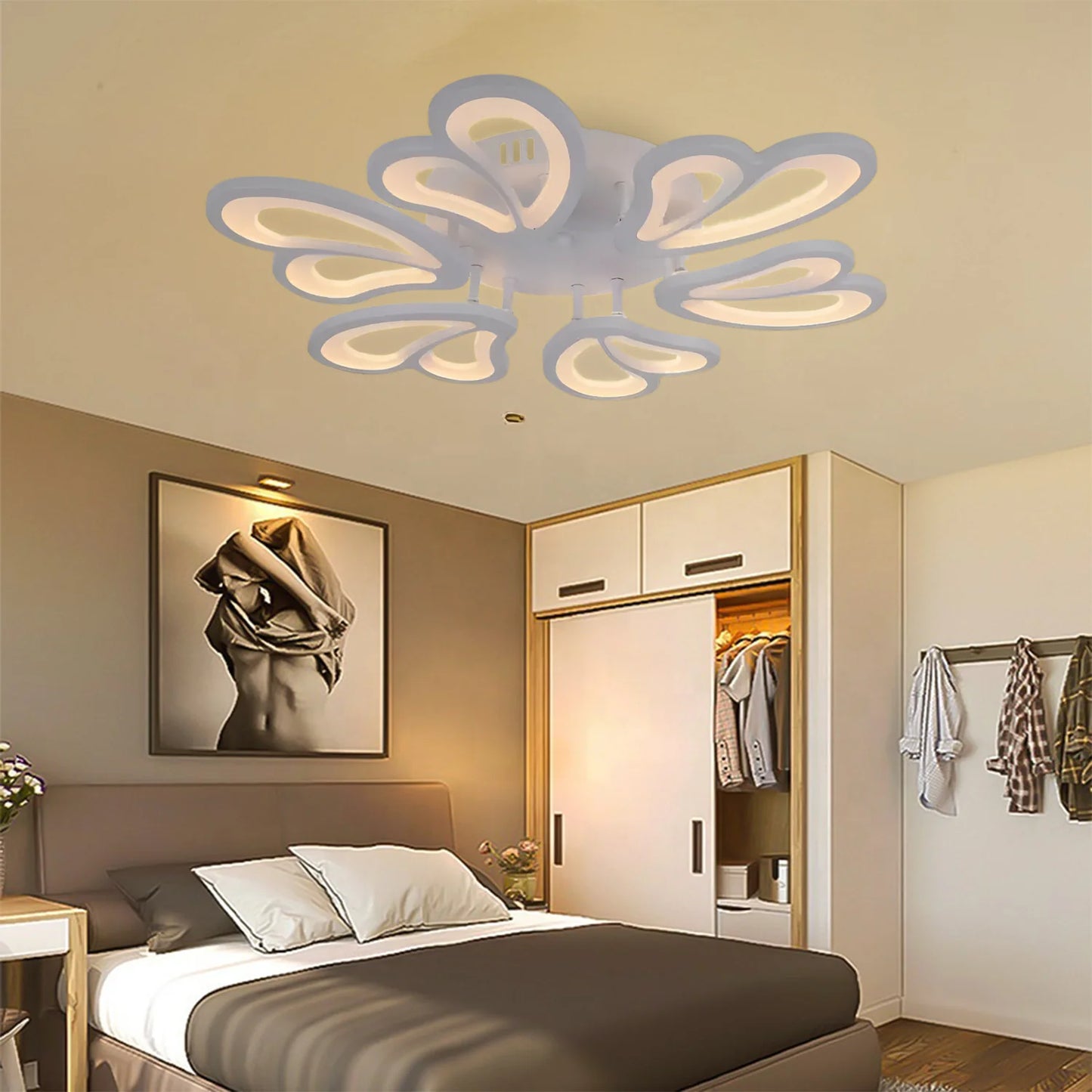 Lustra LED cu telecomanda BLOSSOM 78W, 6 Petale, Diametru 60cm, lumina Rece/Calda/Neutra, Dimabila, Alb