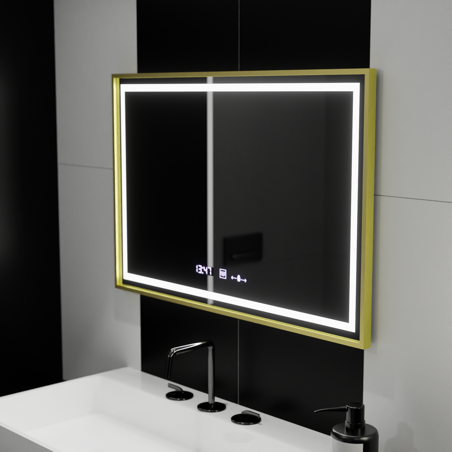 Oglinda LED Rectangulara 120x80 Verite Royale Gold MotionGlow Marcello, Sistem Dezaburire, Termometru si Ceas, Dimabila