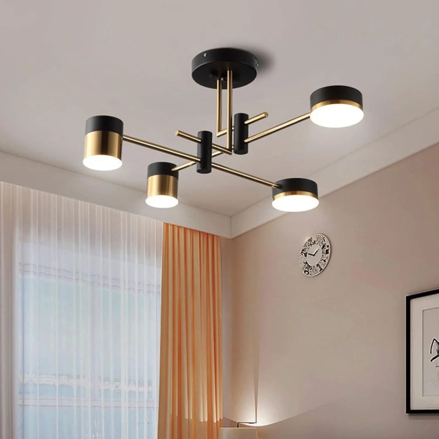 Lustra LED Palius 48W Negru, 4 Brate