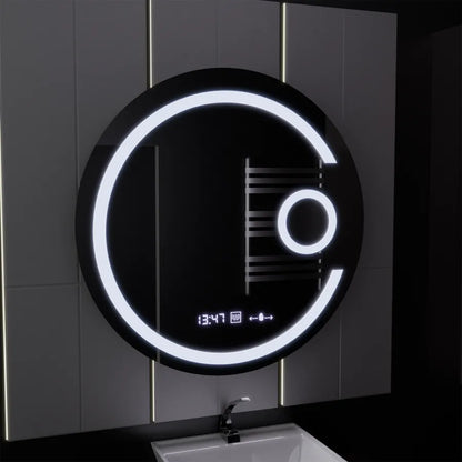 Oglinda LED Rotunda 70 Visio MotionGlow Marcello, Lupa Cosmetica, Sistem Dezaburire, Termometru si Ceas, Dimabila
