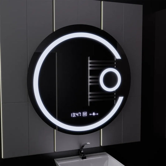 Oglinda LED Rotunda 70 Visio MotionGlow Marcello, Lupa Cosmetica, Sistem Dezaburire, Termometru si Ceas, Dimabila