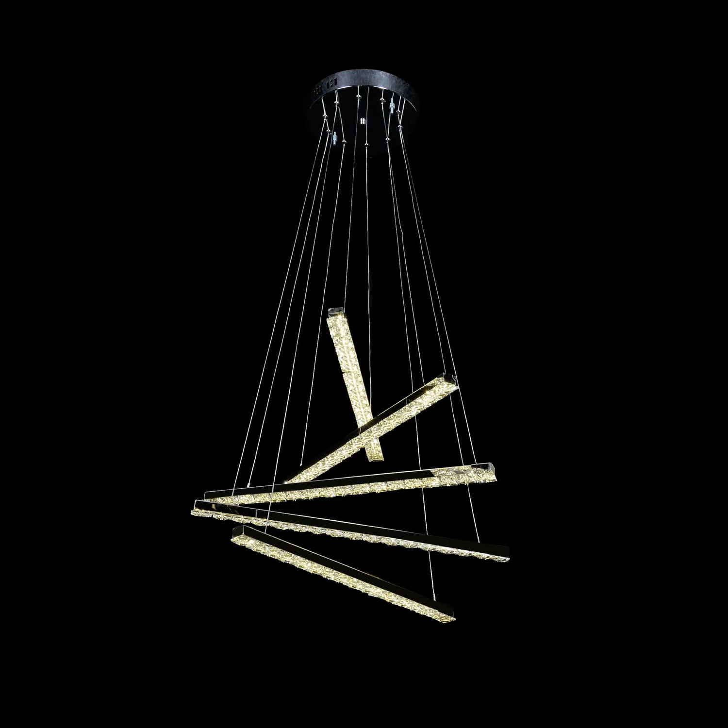 Lustra LED suspendata cu telecomanda si cristal LIBORIA, 64W, lumina Rece/Calda/Neutra, Dimabila, Crom Lucios – lustră L
