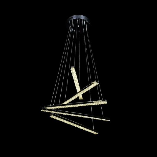 Lustra LED suspendata cu telecomanda si cristal LIBORIA, 64W, lumina Rece/Calda/Neutra, Dimabila, Crom Lucios – lustră L