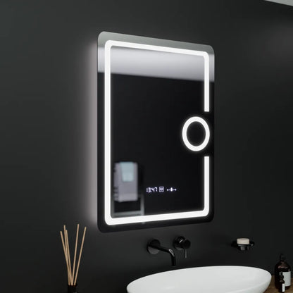 Oglinda LED Rectangulara, 60x80cm, Eclat MotionGlow Marcello, Ceas & Termometru, Sistem Dezaburire, Lupa Cosmetica, Dima