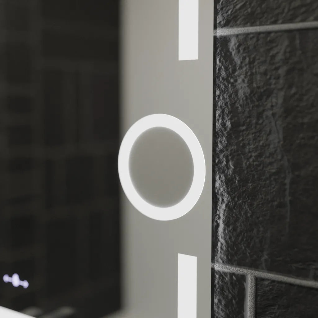 Oglinda LED Rectangulara 80x60 Eclat MotionGlow Marcello, Lupa Cosmetica, Sistem Dezaburire, Termometru si Ceas, Dimabila