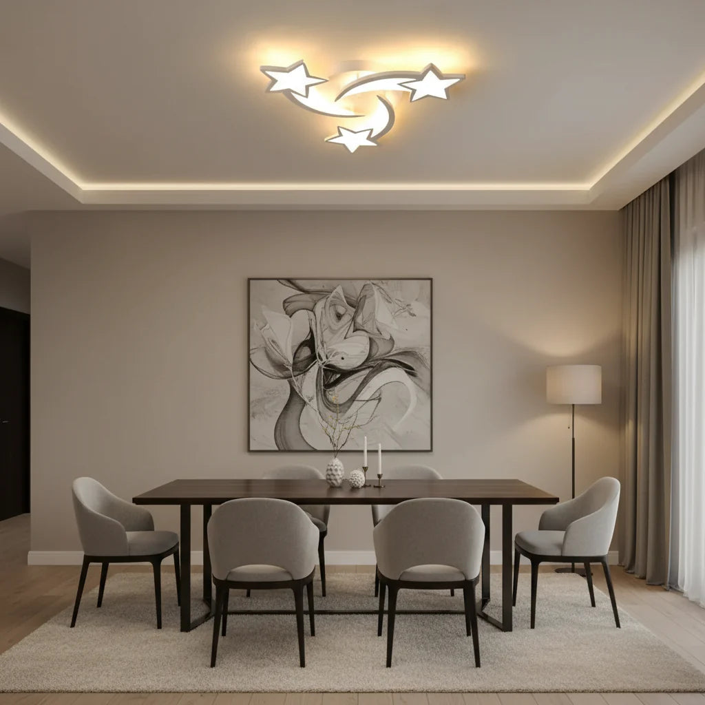 Lustra LED cu telecomanda IPOMOEA, 48W, 3 Stele, lumina Rece/Calda/Neutra, Dimabila, Alb