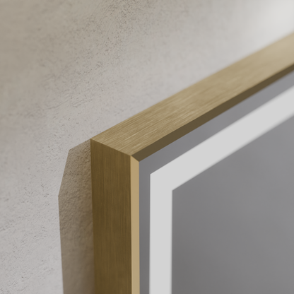 Oglinda LED Rectangulara 60x80 â€“ Verite Royale Gold MotionGlow Marcello, Sistem Dezaburire, Termometru si Ceas, Dimabila