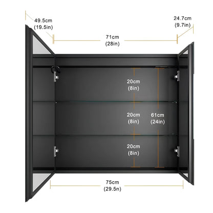 Oglinda LED cu Dulap STRATO 75x70 cm Alb – Iluminare Completa si Depozitare Spatioasa