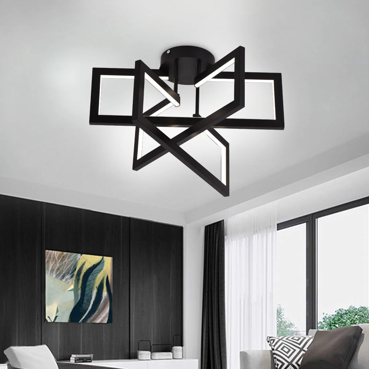 Lustra LED cu telecomanda 73W, 3 Elemente, lumina Rece/Calda/Neutra, Dimabila, Negru, LT750/3BK