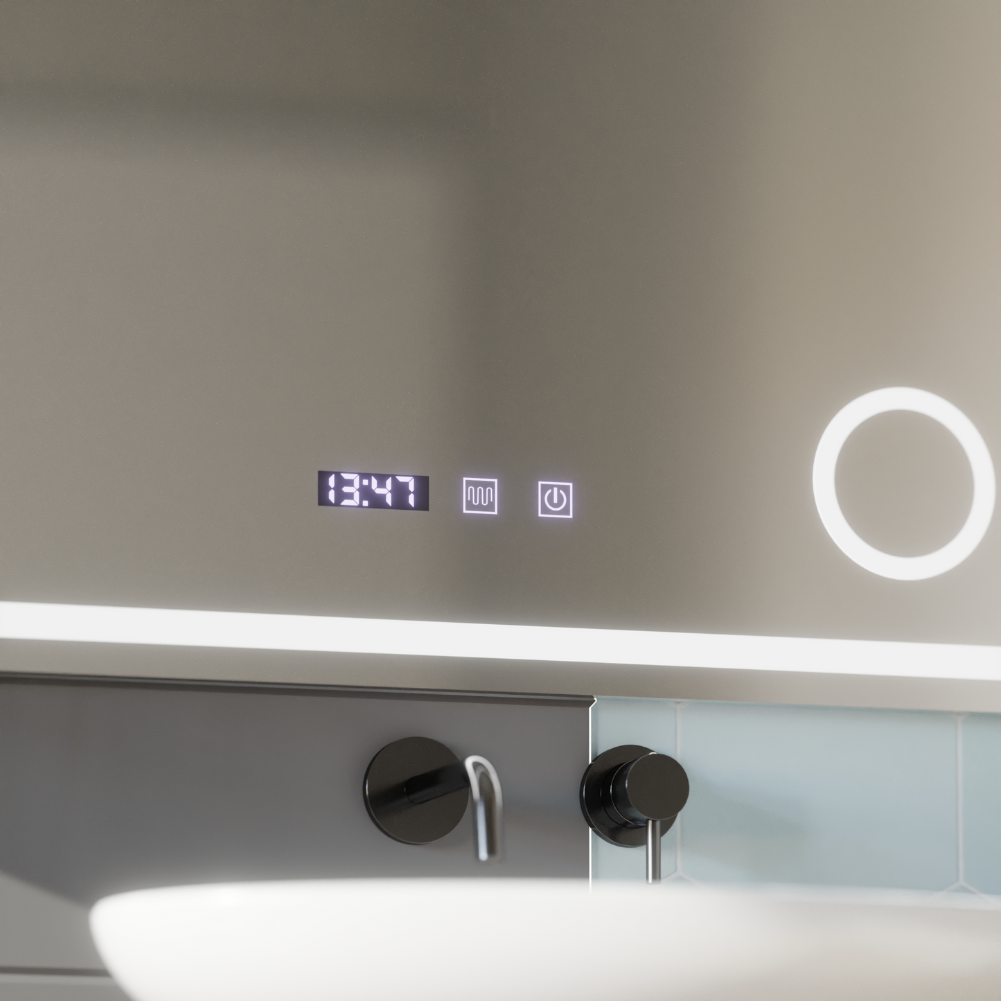 Oglinda LED Touch NIVERA Sistem Dezaburire, Ceas si Temperatura 80x60 cm Lupa Cosmetica