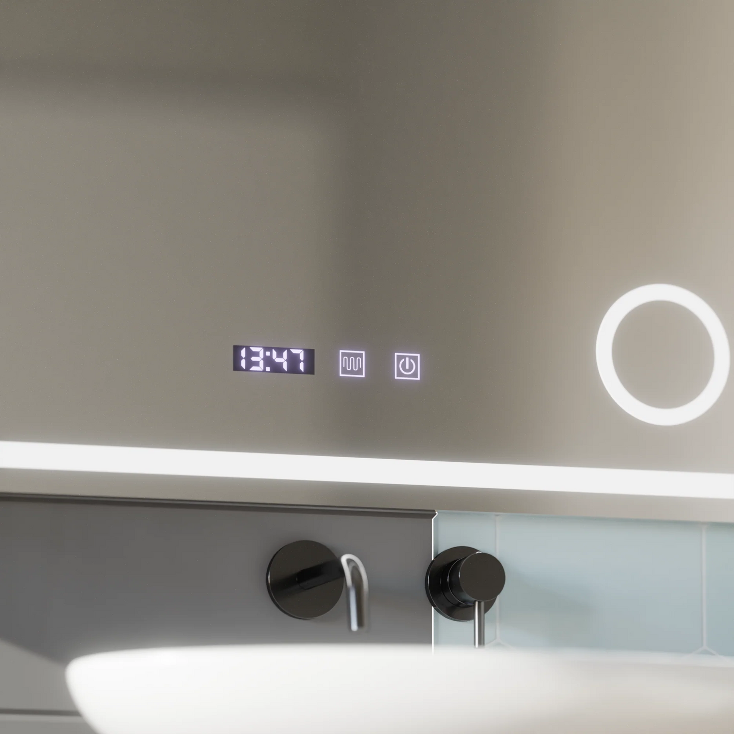 Oglinda LED Touch NIVERA Sistem Dezaburire, Ceas si Temperatura 80x60 cm Lupa Cosmetica