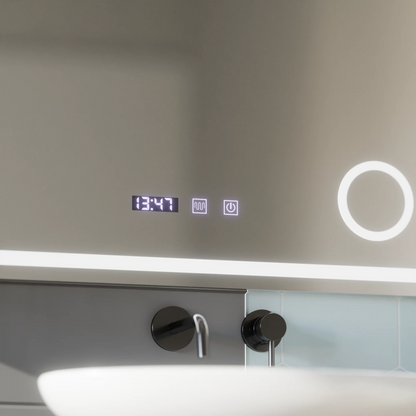 Oglinda LED Touch NIVERA Sistem Dezaburire, Ceas si Temperatura 80x60 cm Lupa Cosmetica