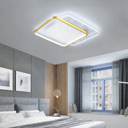 Lustra LED cu telecomanda GILDRA 110W, 2 Patrate, lumina Rece/Calda/Neutra, Dimabila, Auriu
