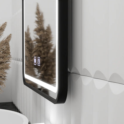 Oglinda LED Rectangulara 80x60cm – EDGE Touch Sistem Dezaburire, Rama Neagra