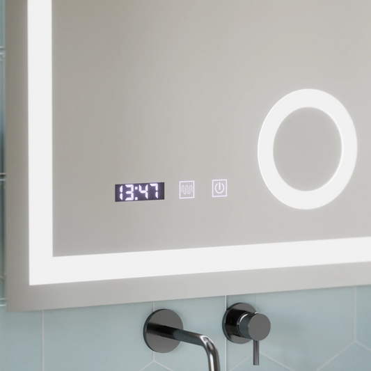 Oglinda LED Touch NIVERA Sistem Dezaburire, Ceas si Temperatura 60x80 cm Lupa Cosmetica