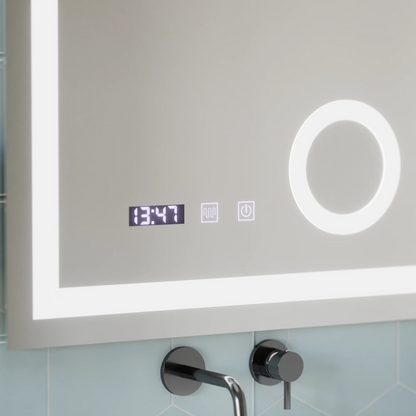 Oglinda LED Touch NIVERA Sistem Dezaburire, Ceas si Temperatura 60x80 cm Lupa Cosmetica