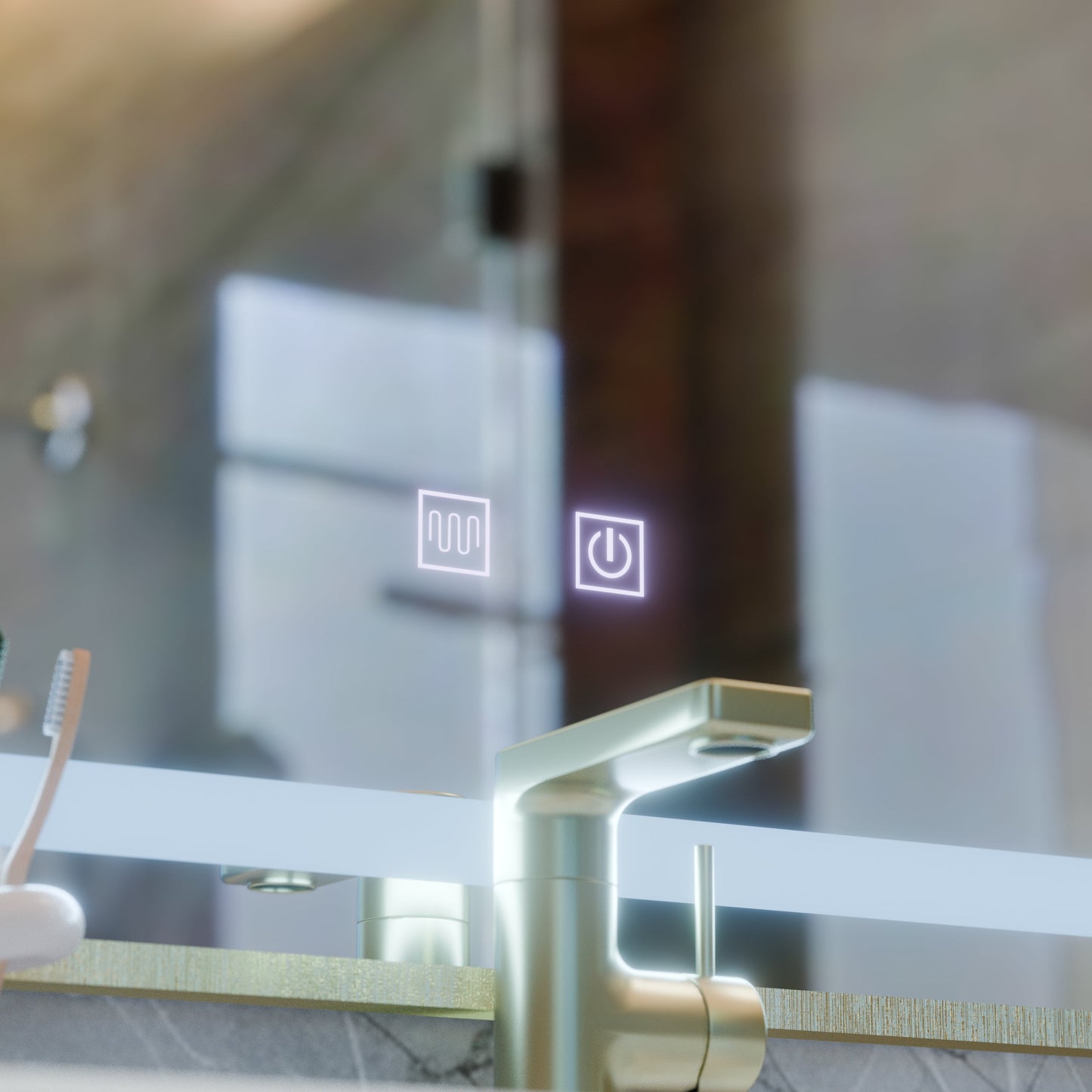 Oglinda LED Touch Kariri, 80x60 cm, functie Dezaburire, Rama Gold Rose Brushed