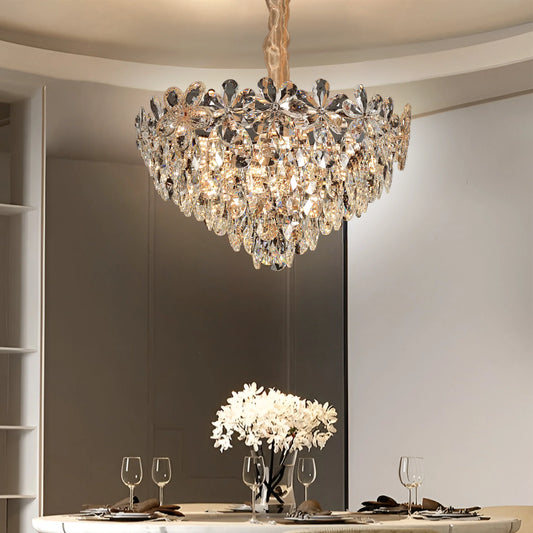 Candelabru Cristal Magno 11xE27, Diametru 60cm, Auriu Lucios si Negru, Inaltime Reglabila