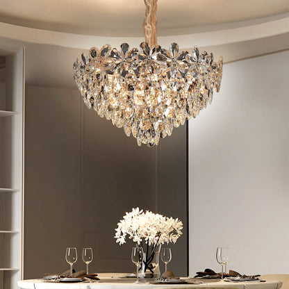 Candelabru Cristal Magno 11xE27, Diametru 60cm, Auriu Lucios si Negru, Inaltime Reglabila