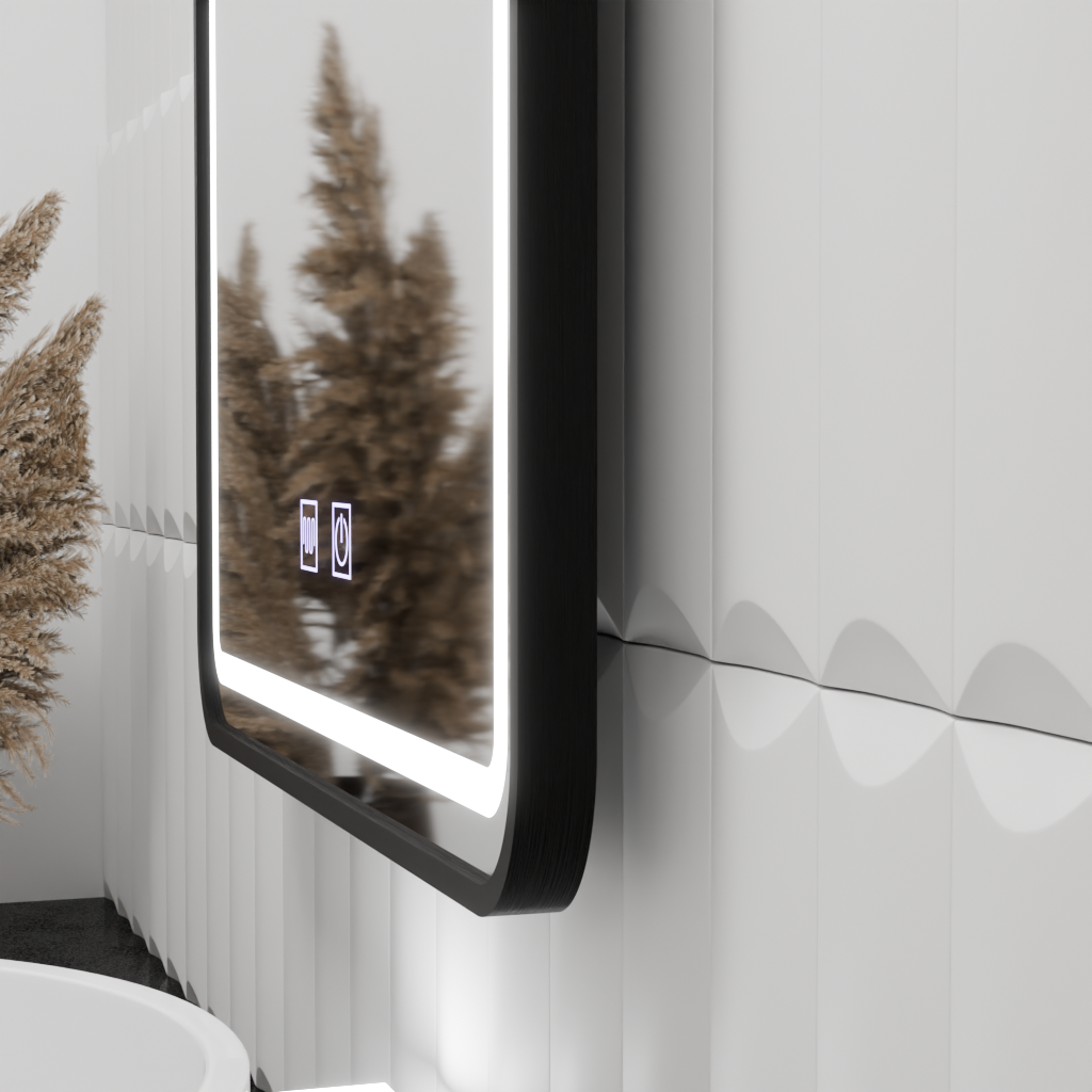 Oglinda LED Rectangulara 60x80cm Taglio Touch Sistem Dezaburire, Rama Neagra