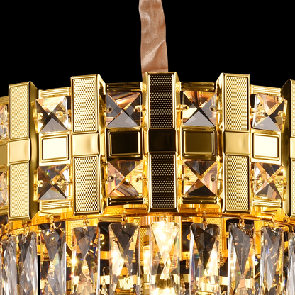 Candelabru Cristal BRAN Nobile 5xE14, Diametru 40cm, Auriu Lucios, Inaltime Reglabila – culoare aurie, 40 cm – RegalStor