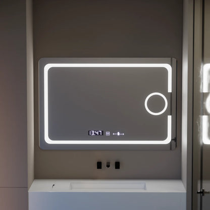 Oglinda LED Rectangulara, 120x80cm, Eclat MotionGlow Marcello, Sistem Dezaburire, Ceas & Termometru, Lupa Cosmetica, Dimabila